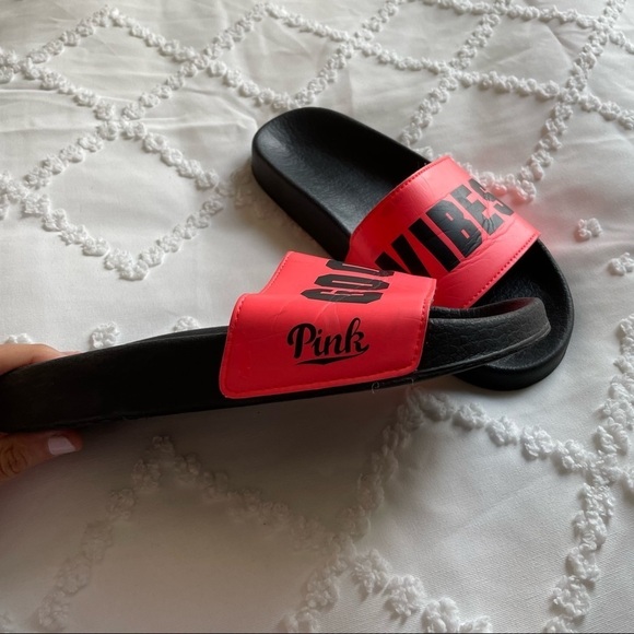 PINK Victoria’s Secret good vibes slip on flats orange neon black comfortable - Picture 3 of 4